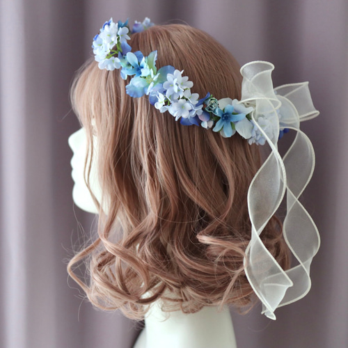 花かんむり♡リストブーケセット 青♡水色♡白