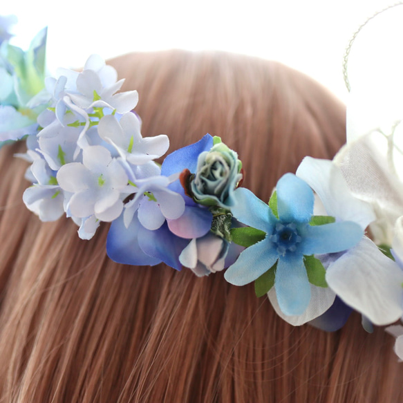 花冠　花かんむり　ブルー　ブルースター　水色　あじさい　結婚式　ブライダル　ウェディング　髪飾り　サムシングブルー 11枚目の画像