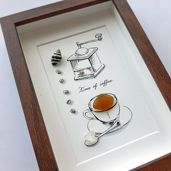 〈コーヒーの時間〉シーグラスアート 3枚目の画像