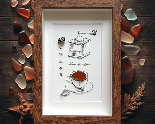 コーヒーミルとコーヒーの時間〉シーグラスアート その他アート moon