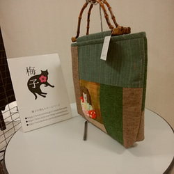 遠州綿紬のバッグ◆猫のいる風景◆送料サービス 3枚目の画像