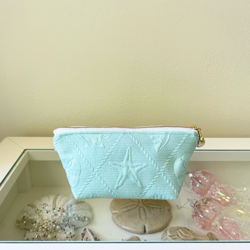 ポーチ 21×10×8cm スターフィッシュ サンドダラー エンボス生地 ミント