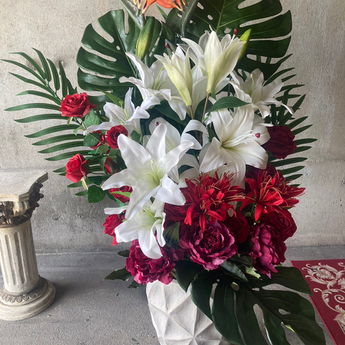 光触媒 人工観葉植物 ウォールグリーン フェイクフラワー カサブランカ