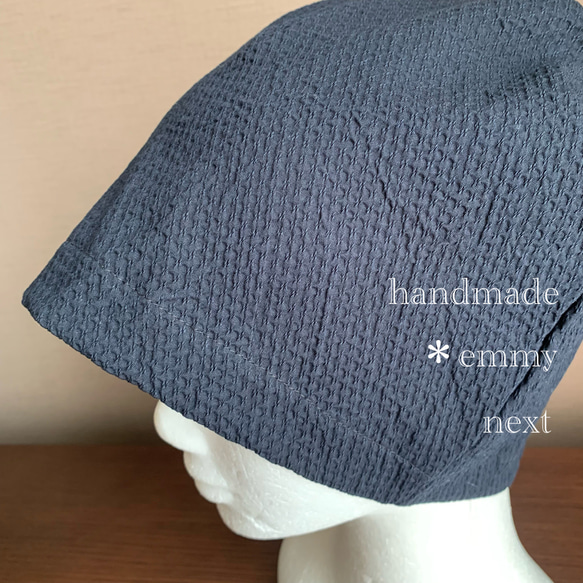 送料無料＊handmadeリップル帽子〈ダークネイビー〉ケアキャップ　ケア帽子　夏用ケア帽子　夏用ケアキャップ 2枚目の画像