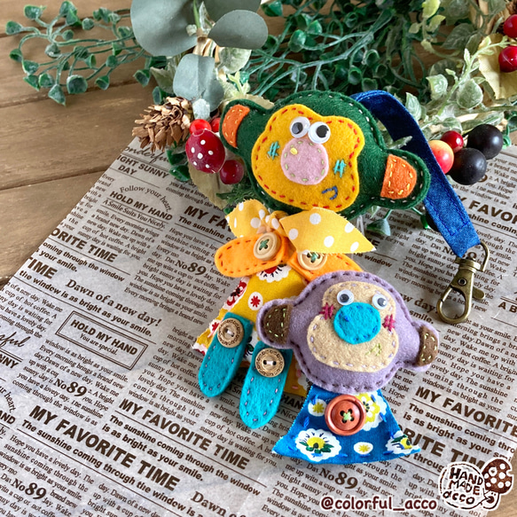 おさる】フェルトマスコットキーホルダー 動物マスコットキーホルダー