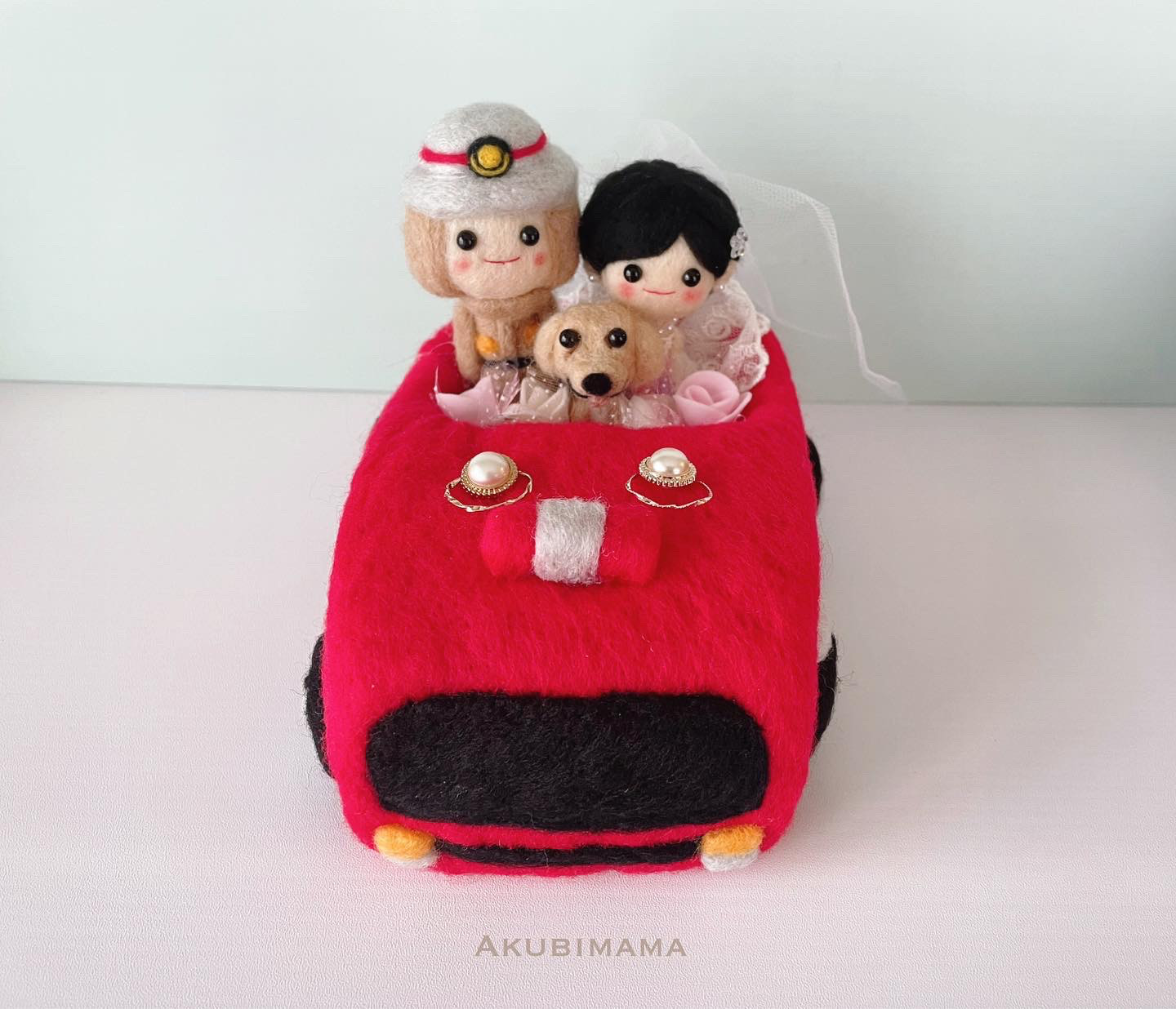 【受注製作】愛犬と一緒に消防車に乗ったリングピロー