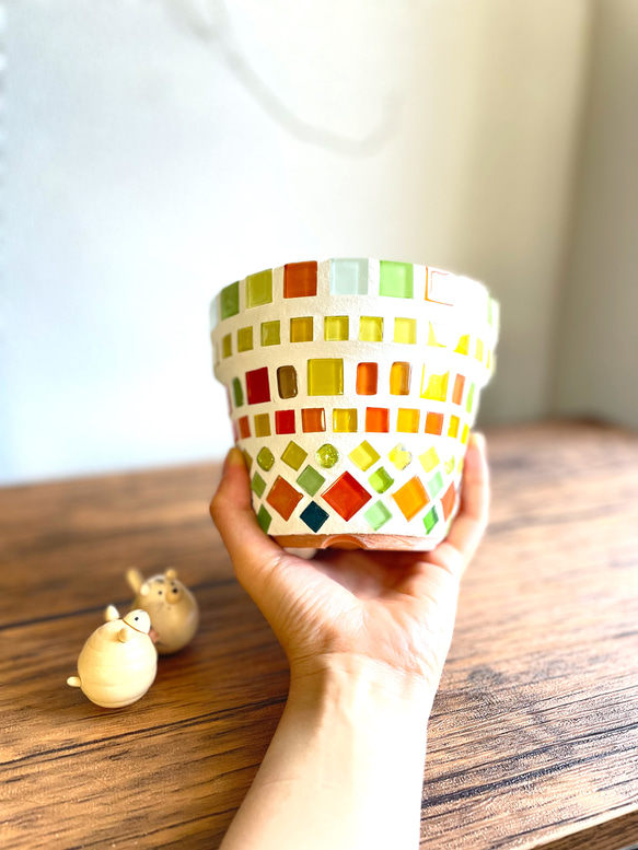 アグラオネマレッドゴールド◇観葉植物◇鉢付き◇4号◇鉢のみ販売可◇タイル鉢◇モザイクタイル◇オリジナル作品 13枚目の画像