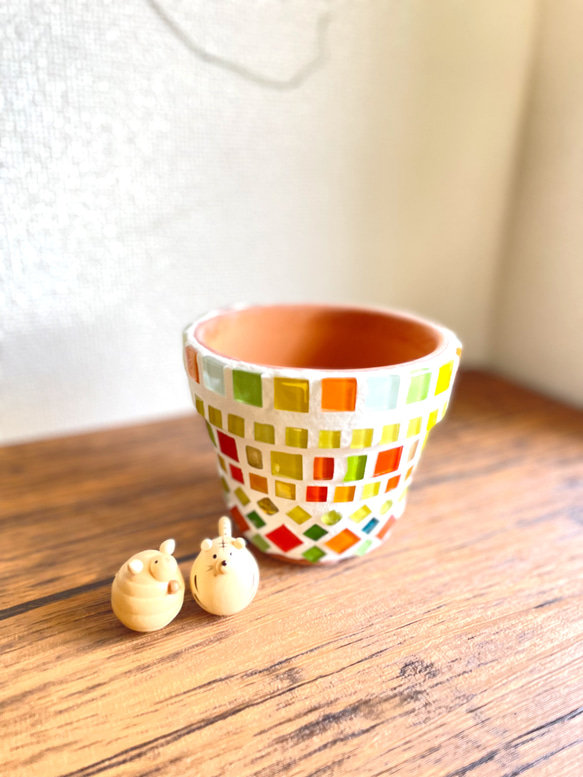 アグラオネマレッドゴールド◇観葉植物◇鉢付き◇4号◇鉢のみ販売可◇タイル鉢◇モザイクタイル◇オリジナル作品 11枚目の画像