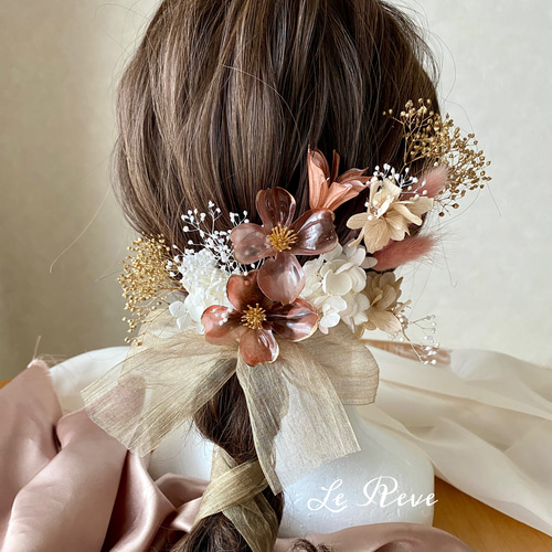 W05 成人式 卒業式 結婚式 ホワイトベロアリボン 髪飾り ヘッド