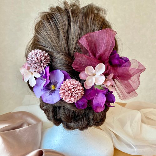 髪飾り アメリカンフラワー 成人式 紫 結婚式 七五三 卒業式 C520 パンジー髪飾り 成人式 卒業式 結婚式 七五三 振袖 袴 色打掛