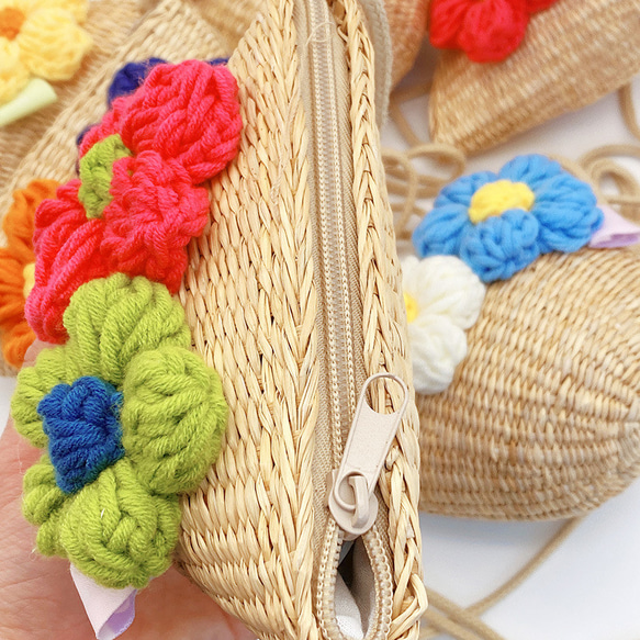 かごバッグ ショルダー 花手作りハンドバッグ かわいいホリデー旅行ビーチ サマーバッグ 編みバッグ 5枚目の画像