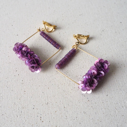 高級時裝刺繡▫️菱形耳環#ER2202紫色/刺繡耳環14kgf 第6張的照片