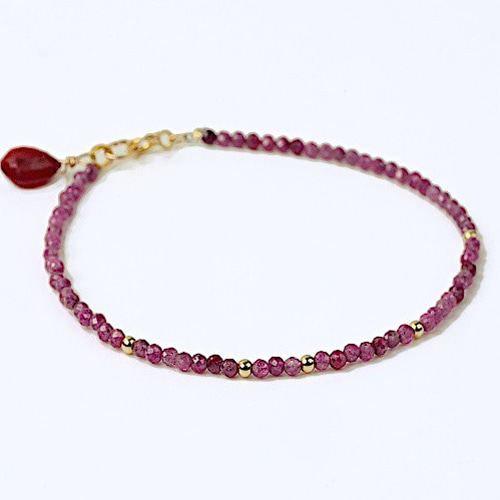USA製ビバリーヒルズ　14金赤いガーネットストーンメレダイヤブレスレット新品 ルビーの ブレスレット ／ 14kgf ブレスレット Mizutama-mfg 通販