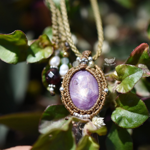 スタールビーのマクラメネックレス 55ct☆輝く奇跡☆スタールビー マクラメペンダントruby021 | Funky