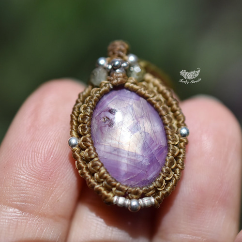 スタールビーのマクラメネックレス 天然石】【ハンドメイド】華と星☆23ctスタールビー シンプルマクラメ