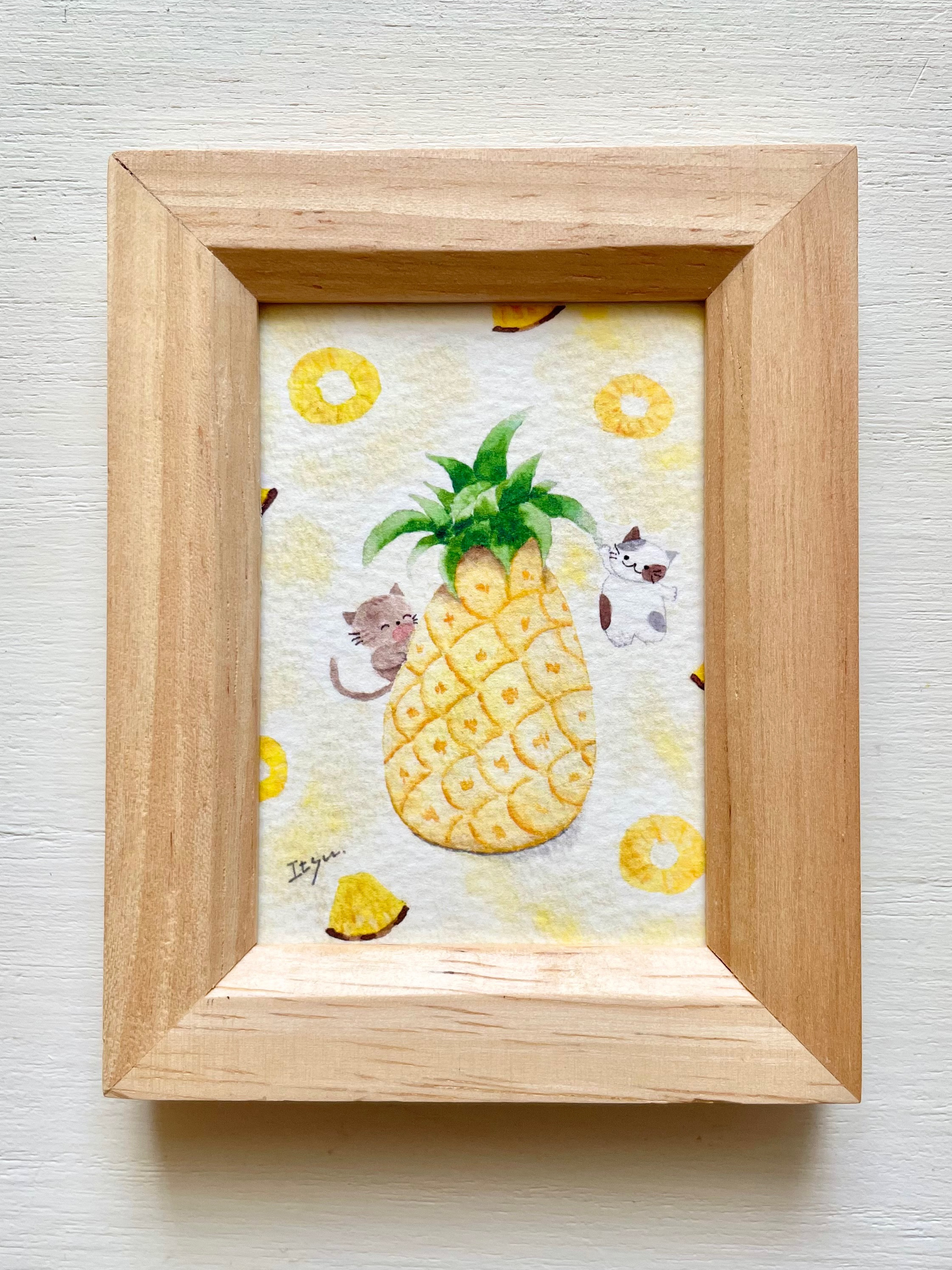 水彩画　NIICHINakamoto 絵画　額縁　インテリア　花と果物の絵