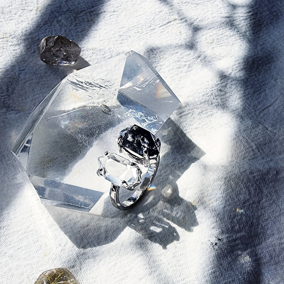 黑白斑蝶 925銀黑白赫基蒙閃靈鑽雙尖水晶戒指客製化指圍量身訂作 第1張的照片