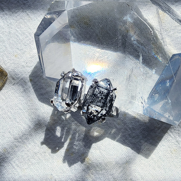 黑白斑蝶 925銀黑白赫基蒙閃靈鑽雙尖水晶戒指客製化指圍量身訂作 第9張的照片