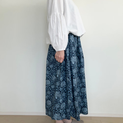 ゴムタックスカート　ウイリアムモリスバニーサックルネイビー 5枚目の画像