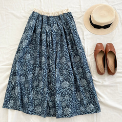 ゴムタックスカート　ウイリアムモリスバニーサックルネイビー 6枚目の画像