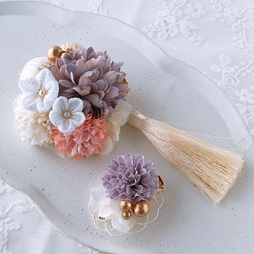 七五三髪飾り『③まあるいマム【ラベンダー】』選べるタッセル 雑貨  