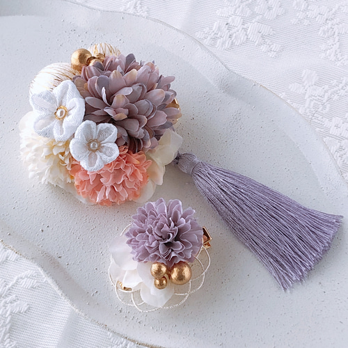 七五三髪飾り『③まあるいマム【ラベンダー】』選べるタッセル 雑貨  