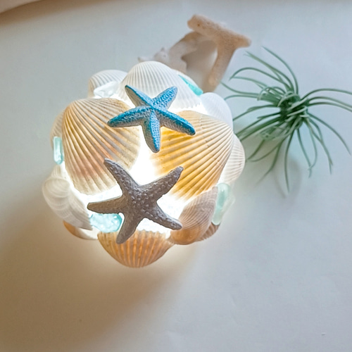 海の記憶～ シェルランプ シーグラスランプ ハンドメイド スタンド
