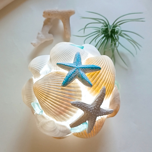海の記憶～ シェルランプ シーグラスランプ ハンドメイド