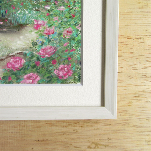 パステル画　薔薇の咲く風景（Creema限定　原画　額付） 6枚目の画像