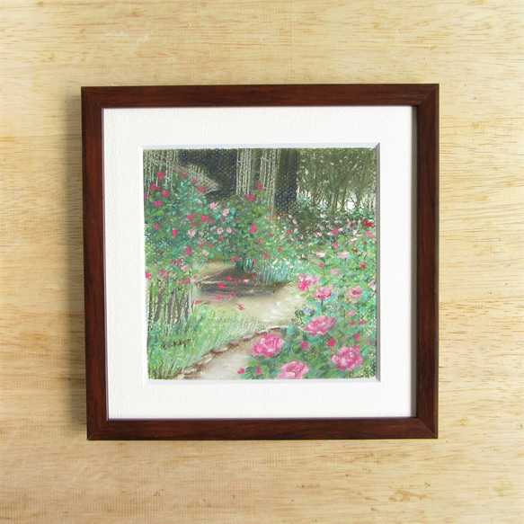 パステル画　薔薇の咲く風景（Creema限定　原画　額付） 3枚目の画像