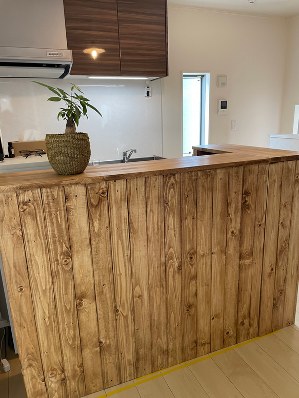 2分割式L型カウンター　レジカウンター　ウエスタン扉付き　キッチンカウンター 