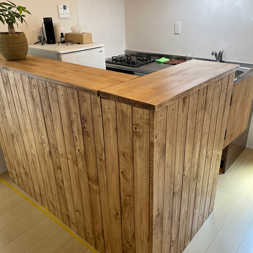 2分割式L型カウンター レジカウンター ウエスタン扉付き キッチン