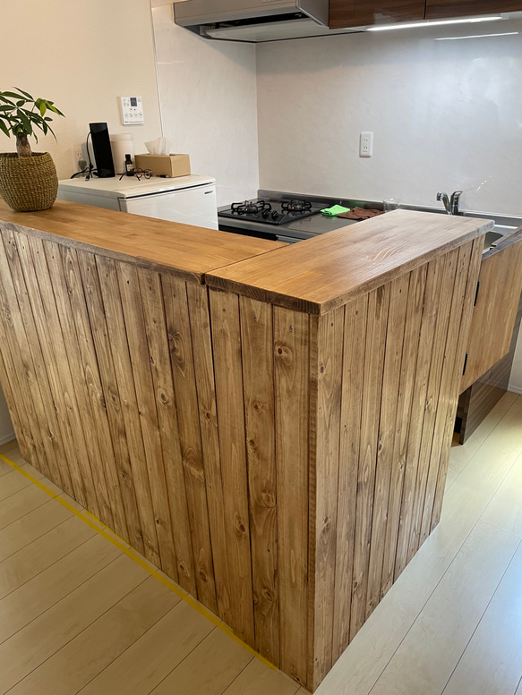 2分割式L型カウンター　レジカウンター　ウエスタン扉付き　キッチンカウンター 