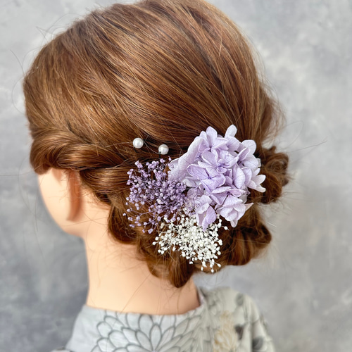 ドライフラワー 髪飾り 結婚式 花 髪飾り ホワイトベージュ【ヘアアクセサリー 花 ドライフラワー