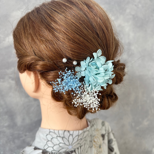 送料無料】ドライフラワー とパールの髪飾りセット 浴衣髪飾り 結婚式