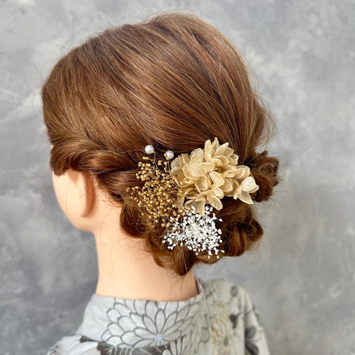 送料無料】ドライフラワー とパールの髪飾りセット 浴衣髪飾り 結婚式