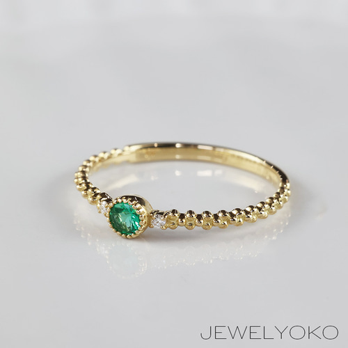 creamer限定商品！】エメラルド K18 ゴールド リング 石3㎜ 緑