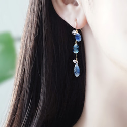 藍晶石和赫基默鑽石不對稱耳環 - 淚雨 第5張的照片