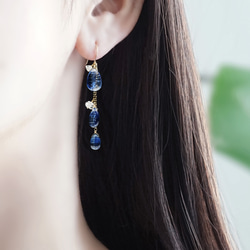 藍晶石和赫基默鑽石不對稱耳環 - 淚雨 第8張的照片