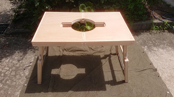 木製 折りたたみローテーブル　七輪 ビルトイン 1枚目の画像