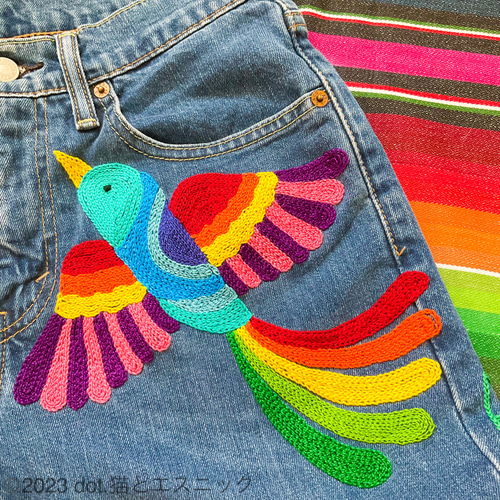 天気が悪い時こそ、笑顔で】刺繍 デニム リメイク スカート