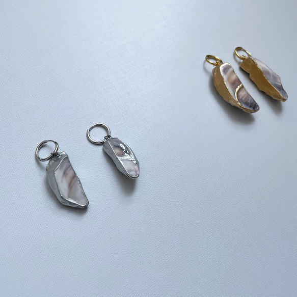 oyster shell pierce 牡蠣殻×銀継ぎフープピアス シルバー サージカルステンレス　ギフト　 4枚目の画像