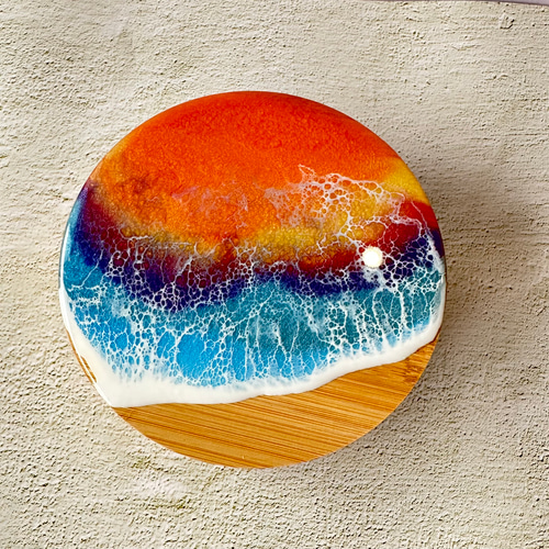 サンセットカラー】波レジンアート ミラー付き小物入れ その他ケース