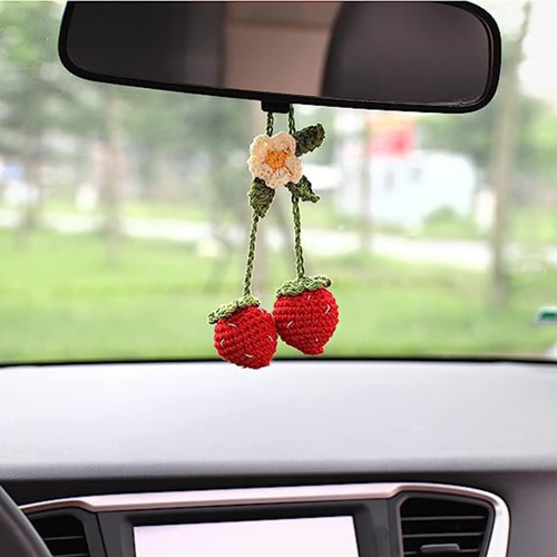 BELLIFFY 鉢植え 植物 かぎ針編み 車 ミラー 吊り下げ アクセサリー 
