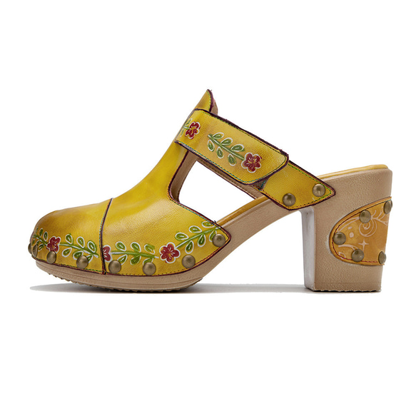 女式真皮鞋獨特鞋涼鞋拖鞋高跟鞋黃色 23 厘米-26 厘米 #761⭐免運費⭐ 第12張的照片