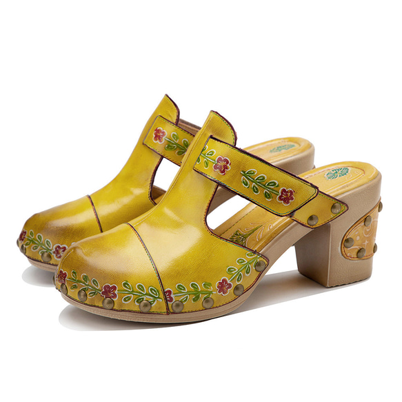 女式真皮鞋獨特鞋涼鞋拖鞋高跟鞋黃色 23 厘米-26 厘米 #761⭐免運費⭐ 第14張的照片