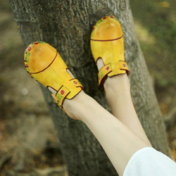 女式真皮鞋獨特鞋涼鞋拖鞋高跟鞋黃色 23 厘米-26 厘米 #761⭐免運費⭐ 第8張的照片