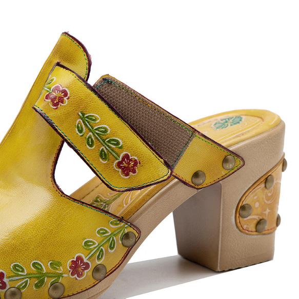 女式真皮鞋獨特鞋涼鞋拖鞋高跟鞋黃色 23 厘米-26 厘米 #761⭐免運費⭐ 第19張的照片