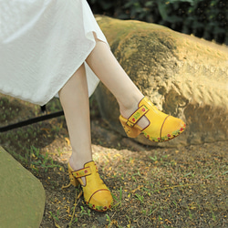 女式真皮鞋獨特鞋涼鞋拖鞋高跟鞋黃色 23 厘米-26 厘米 #761⭐免運費⭐ 第3張的照片