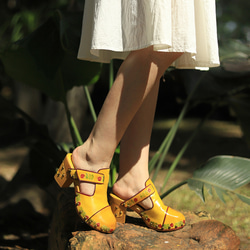 女式真皮鞋獨特鞋涼鞋拖鞋高跟鞋黃色 23 厘米-26 厘米 #761⭐免運費⭐ 第2張的照片